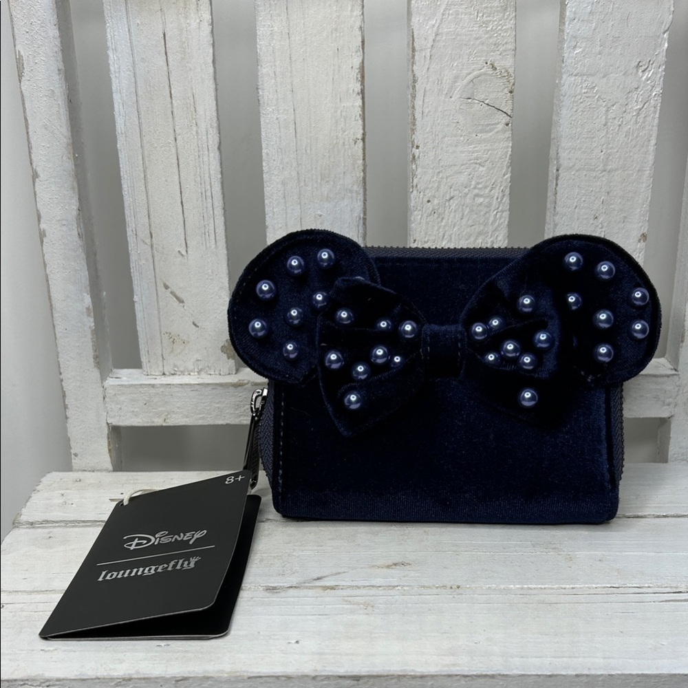 Loungefly Disney Minnie Mouse Velvet Pearl Ears Zip Wallet